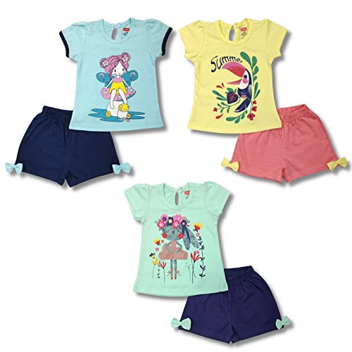 Image of LuvLap Baby Girls Regular Fit 100% Cotton Half Sleeves Girls Top CoSet Pack of 3