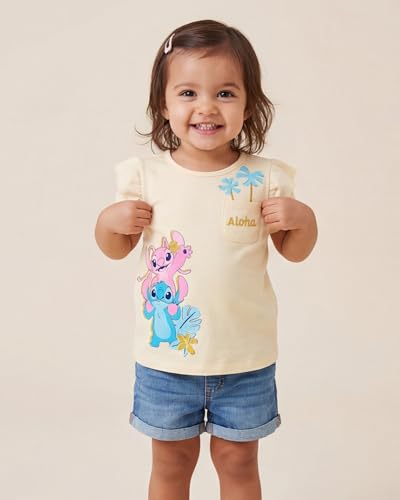 Image of Disney Lilo and Stitch Multi and Single Pack Short Sleeve T-Shirt, Girls Cute Outfits for Toddlers