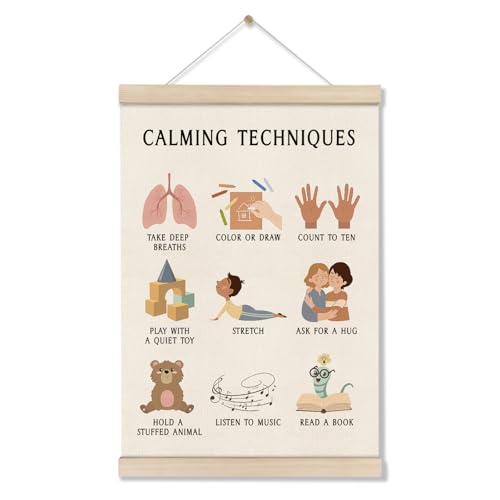 Image of DOI-LANEE Mental Health Posters Hanger Frame, Educational Boho Classroom Poster 16x12 Inch, Calming Corner Wall Art, Therapy Office Decor, Homeschool Decoration, Calming Techniques Hanging Frame