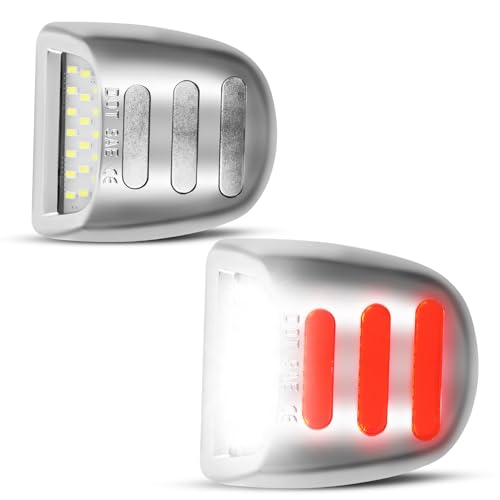 Image of LESAUCE LED License Plate Lights Red OLED Neon Tube Tag Lights Silver Housing Assembly Replacement for Chevy Silverado GMC Sierra 1500 2500 3500 Tahoe Suburban Escalade Yukon XL, 6000K White, 2PS