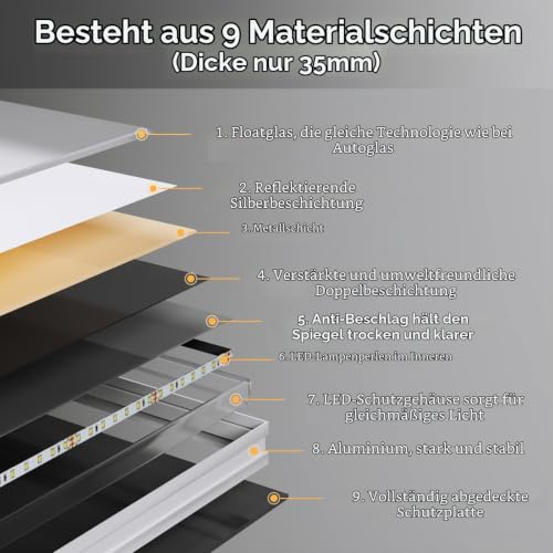 Dripex LED Badspiegel Oval, dimmbar, Antibeschlag fürs Bad 60 x 80 cm – Ansicht 5