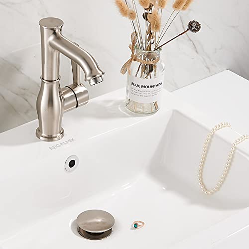 Image of Vessel Sink Drain,Bathroom Pop-up Drain With Detachable Basket Stopper, Anti-Explosion And Anti-Clogging Drain Strainer, Sink Drain Assembly With Overflow Brushed Nickel, REGALMIX RWF083J