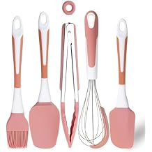Silicone Spatula Set, 5 Pcs Heat Resistant, Soft & Strong, Nonstick Cookware, Dishwasher Safe Pink
