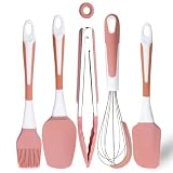 Silicone Spatula Set, 5 Pcs Heat Resistant, Soft & Strong, Nonstick Cookware, Dishwasher Safe (Pink)