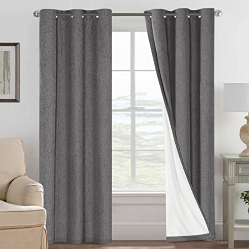 Image of H.VERSAILTEX Primitive Linen Curtains 100% Blackout Curtain Drapes Burlap Fabric Curtains with White Thermal Insulated Liner, Grommet Top Drapes Living Room /Bedroom (2 Panels, 42 x 84 Inch, Grey)