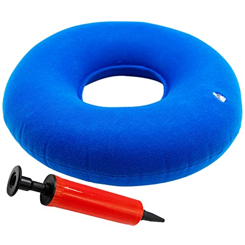 Donut hemorroides,Cojín Circular Inflable con Bomba y Bolsa de Viaje - Flotador Hemorroides Diámetro 38 cm – Almohada Ortopédica para Coxis, Almorranas, Dolor en la Rabadilla, Coche, Oficina