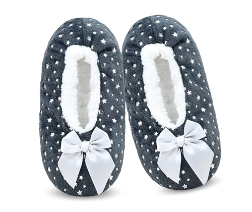 Image of DICUIRD Womens Cozy&Warm Soft Sole Slipper Socks with Grippers-Girls Teddy Fleece Indoor Slipper with Non-skid Bottoms