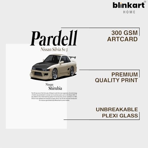 Image of BLINKART Nissan Silvia S13 CarFramed Posters Gift Items Boys Room Wall Decoration Bedroom Office Studio Synthetic Wood Frame & Acrylic Glass Ready to Hang - 18x12 Inch, (A4 Size) - CAR-261