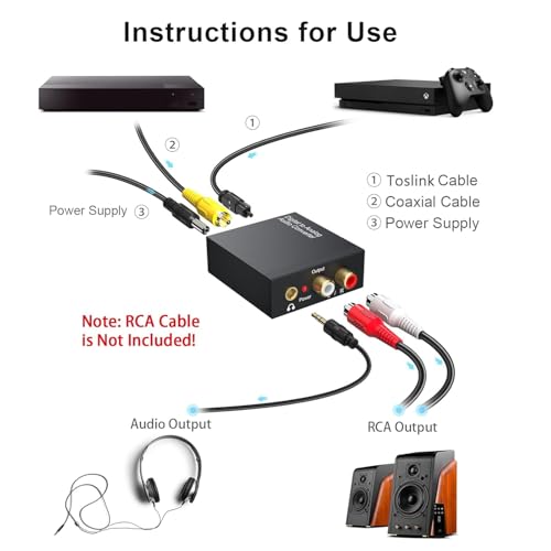Image of DAC 192KHz Digital to Analog Audio Converter, Optical to RCA Adapter with Coaxial Cable, Toslink Optical to 3.5mm Adapter for PS4 HD DVD Home Cinema Systems