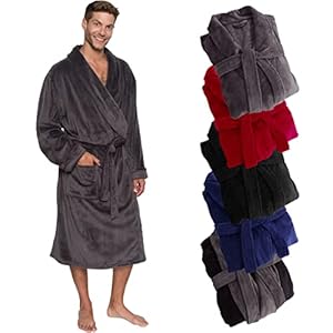 Ross Michaels Mens Robe Shawl Collar Wrap Style – Mid Length Plush Fleece Bathrobe