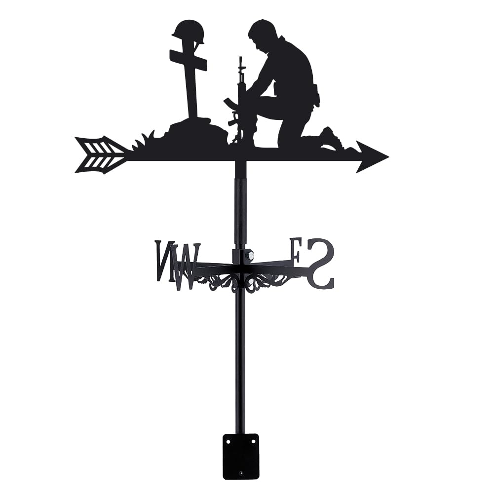 WIQUYBML Soldier Weather Vane Tombstone Weathervanes Black Metal Wind Vanes Warship Weathervane Garden Ornament for Farmhouse Outdoor Yard Roof Shed Paddock Decoration