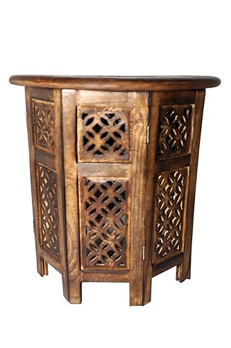Image of Artesia Wooden Handcrafted Folding Round Coffee Table for Livingroom and Bedroom End Table Solid Wood Outdoor Center Table for Garden (Brown)