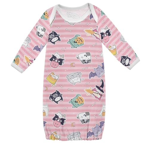 WIFIU Halloween Kawaii Cute Cat Baby Girls Boys Sleeper Gown Cotton Nightgown Long Sleeve, Baby Nightdress Sleeping Clothes for Newborn 3-6 Months Multicolor