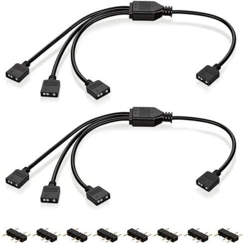 2-Pack ARGB Cable Addressable RGB Splitter Extension Cable 1-to-3 ARGB Splitters Cables 5V 3 Pin Addressable RGB Splitter Extension Cables for Extend PC Computer Fans Or LED Series