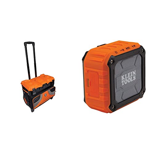 Klein Tools 55473RTB Rolling Tool Bag & AEPJS1 Bluetooth Speaker, Wireless Portable Jobsite Speaker Plays Audio and Answers Calls Hands Free, IPX5, Worksite Ready