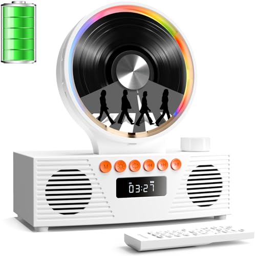 Retro Portable CD Player for Home Decor, CD Player with Speakers, Bluetooth/Battery/Remote, Desktop Vintage CD Players for Kids to Seniors, Combo with Radio/USB Driver/Stereo Sound/AUX/Timer