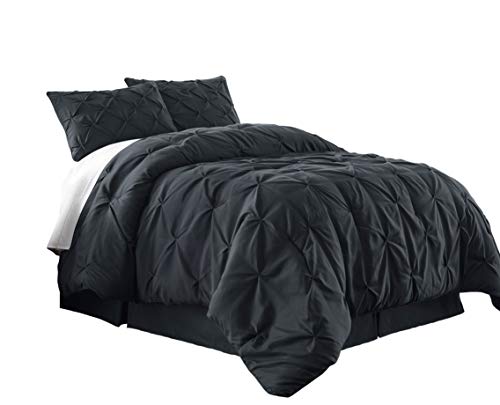 Chezmoi Collection Berlin 3-Piece Pintuck Bedding Comforter Set (Queen, Gray)