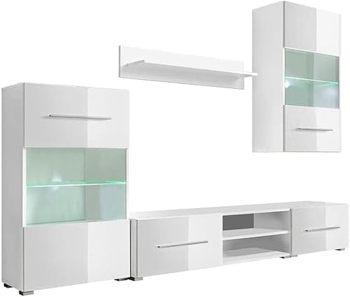 KOIECETA 5-TLG. Hochglanz Wohnwand Mediawand TV-Schrank mit LED-Beleuchtung Weiß KOIECETA 5-TLG. Hochglanz Wohnwand Mediawand TV-Schrank mit LED-Beleuchtung Weiß