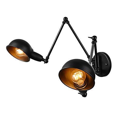 Niiuyao Wall Light Fixture Swing Arm Pewter Wall Lamp Industrial Retro Rustic Loft Antique Wall Lamp Edison Vintage Pipe Wall Sconce Decorative Fixtures Lighting 2 Light (Black) 421834 #TOP27