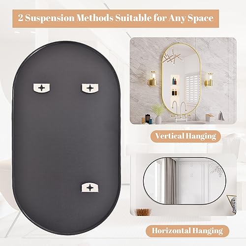 Beautypeak Wall Mounted Mirror, 20"X36" Oval Bathroom Mirror, Black Vanity Wall Mirror W/Metal Frame For Vertical & Horizontal Hang, Ideal For Bedroom, Entryway, Living Room #TOP4