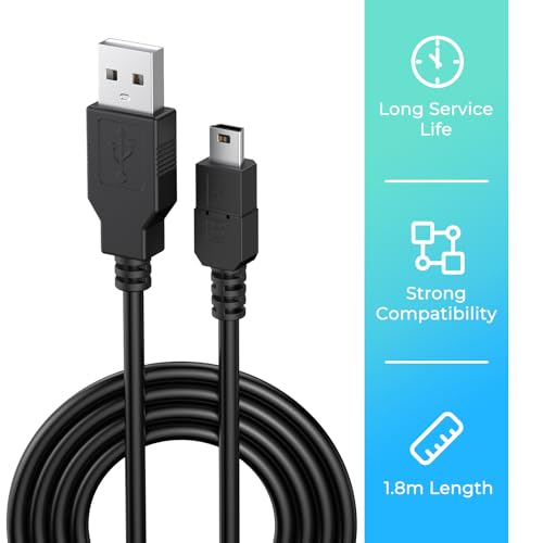 5.9FT PS3 Controller Charger Cable Compatible with PlayStation 3 Controller, Mini USB Data Charging Cord for PlayStation 3/ PS3 Slim/PS Move Controllers, TI84 Plus CE, Camera, MP3 Player