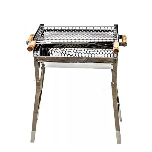 Churrasqueira Dobrável Portátil Em Aço Inox Média Pé Retrátil Grelha 25x50
