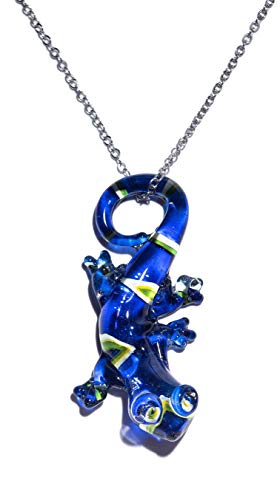 Handmade Large Blue Lizard Art Glass Blown Animal Figurine Pendant Necklace Jewelry #TOP4