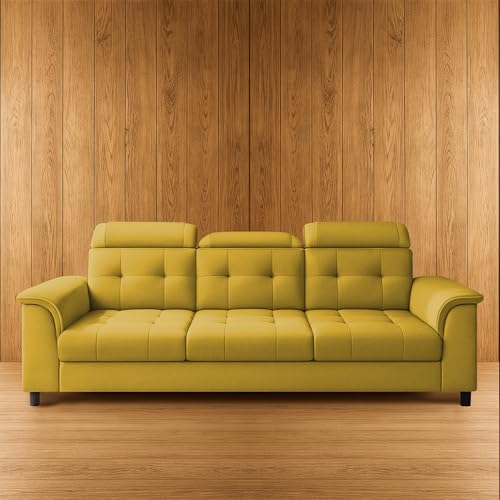 Image of Casaliving Ella 3 Seater Sofa Set for Living Room (Yellow Colour Fabric) Premium Fabric Sofa