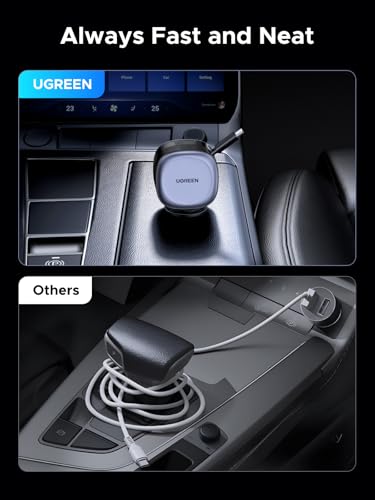 Image of UGREEN 75W Retractable Car Charger 3-in-1 Cigarette Lighter USB Charger Fast Charging Car Charger Adapter Compatible with iPhone 17 /16 /15, Galaxy S25 /S24 /S23, iPad, Surface Pro, Chromebook