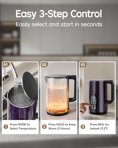 1.7L Stainless Steel Electric Kettle with Temperature Control – Purple - Image 4