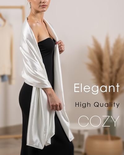 Sofier Satin Shawl Wraps for Women Evening Dresses Wedding Bridal Party Silky Scarf Formal Cover Up Bridesmaid Gifts White