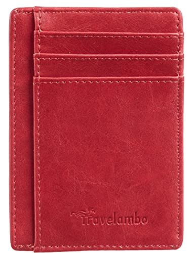 Image of Travelambo Slim Wallet Front Pocket Minimalist Leather RFID Blocking Medium Size