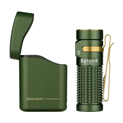 OLIGHT Baton4 kit Linterna LED Recargable Alta Potencia de 1300 Lúmenes 170 Metros Impermeable con Type C Compatible con Baton 4/3 S1R II y Perun 2 Mini(Verde)