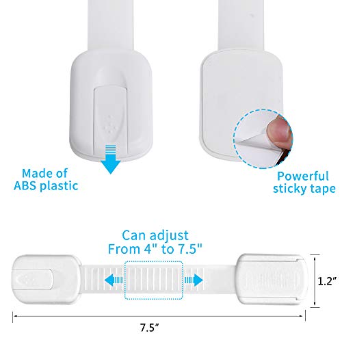 Haneye Child Safety Locks, 6 Pack Baby Safety Locks for Cabinets, Drawers, Fridges, Adjustable Strap Locks With Strong Adhesive Latch, No Tools or Drilling Needed - Thumbnail 5