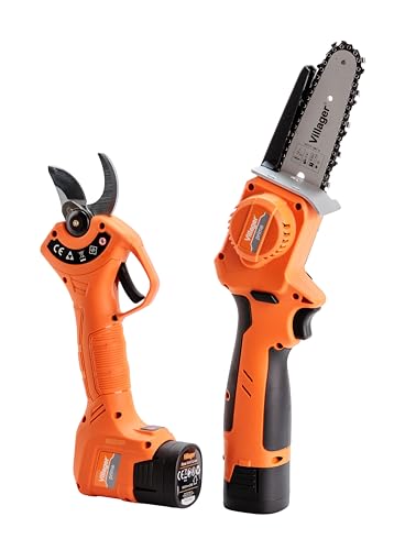 VILLAGER VPS 2 PRIME Akku-Gartenset - Astschere & Mini-Kettensäge - 14,4V Li-Ion Akku, 2Ah - bis 25 mm & 10 cm Schnittstärke - inkl. Schnellladegerät