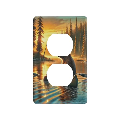 Brown Bear Light Switch Cover Decorative Receptacle Outlet Wall Plate Guard Plastic Wall Outlet Cover for Home Decor Room Office Bathroom (Duplex Outlets Cover)