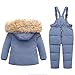Betadog Toddler Girl Snowsuit 2Pcs Kids Down Jacket Winter Hooded Coat +Snow Pants Kids Windproof Skiing Suit (2T/6T) (Blue, 18-24 Months)