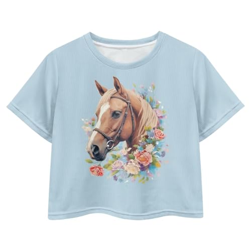 Image of Cute Crop Tops for Girls Short Sleeve Summer T Shirts Fashion Graphic Tees Crew Neck Pullover Tee 5-14 Years