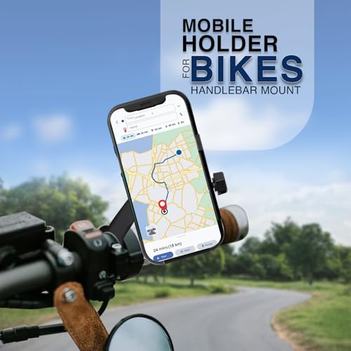 Image of HUMBLE Mobile Phone Holder with USB Charger Waterproof Easy Adjustable Rear View Mirror Mount Solid Metal Cradle Stand Suitable for Bike & Mobile Phones 3.5 inch to 7.0 inch (Black)