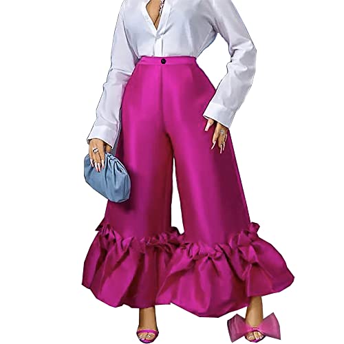 AOMEI Women's Shiny High Waist Flare Pants Wide Leg Bell Bottoms Trousers