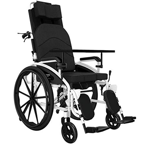 YOLL L&T Silla De Ruedas con Respaldo Alto Reposacabezas Plegable Ligera Acero Autopropulsable Silla De Ruedas con Inodoro WC para Discapacitados Y Mayores/Ultraligera/Manual/con Freno,Ruedas Grandes