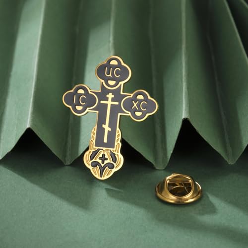 Image of TEAMER Cross Brooch Lapel Pin For Men Russian Orthodox Crucifix Eastern Church Cross Tie Pins Religious Christian Prayer Jewelry
