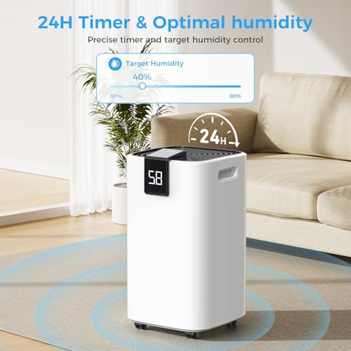 Image of 4000 sq.ft Dehumidifier for Basement, Trazico 45 Pint Dehumidifiers for Home with Drain Hose, Smart Humidity Control, 24H Timer, Auto Defrost, Ideal for Large Room, Bathroom, Bedroom, Garage, Black