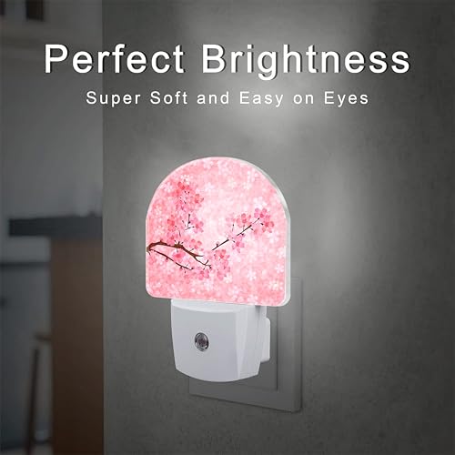 Image of Pink Cherry Blossoms Night Light Plug into Wall, Blooming Cherry Tree Dusk to Dawn Night Light Plug in,0.5w Energy Saving Sleep Friendly NightLight for Kids Boys Girls Home Decor