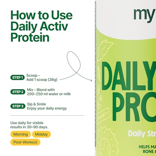 Image of MYHERB Daily Active Protein|36gm Protein (Whey+Pea)|Stamina Supporting Hebrs Tulsi,Amla & 8 Herbs|Supports Everyday Nutrition,Bone Health & Immunity (450 g (Pack of 1), Alphonso Mango)