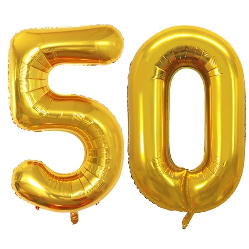 GOER Number 50 Balloons for 50th Birthday Party Decorations 42 Inch Jumbo Foil Helium Balloons for 50th Anniversary (Gold)