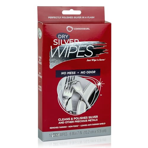 Connoisseurs Silver Cleaner Wipes for Sterling Silver Jewelry and Tableware - 10 Pack - Dry and...