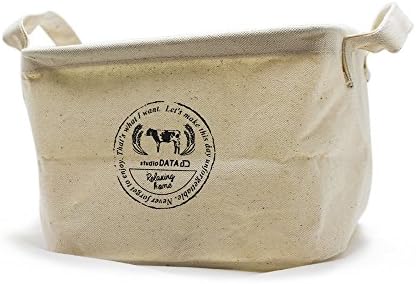 Storage Bin Organizer Basket Cube with Handles Small Canvas Fabric Cotton Linen Collapsible (8.66 x 7.28 x 5.51inch) (ASAPS)