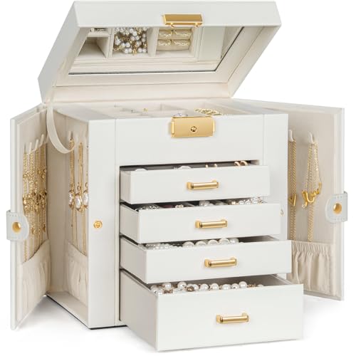 Consejos para Comprar Espejo Con Cajones de esta semana. 49 Caja de Joyería TORIBIO para Mujeres, Organizador de Joyas de Cuero con Espejo y Cerradura, Organizador de Almacenamiento de Joyas de 5 Niveles con 4 Cajones para...