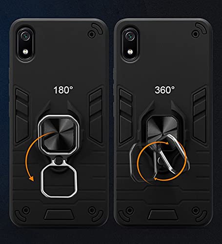 Image of Pikkme D5 Tough Armor Bumper Back Cover Case for Redmi 7A |Ring Holder & Kickstand in-Built (Black)